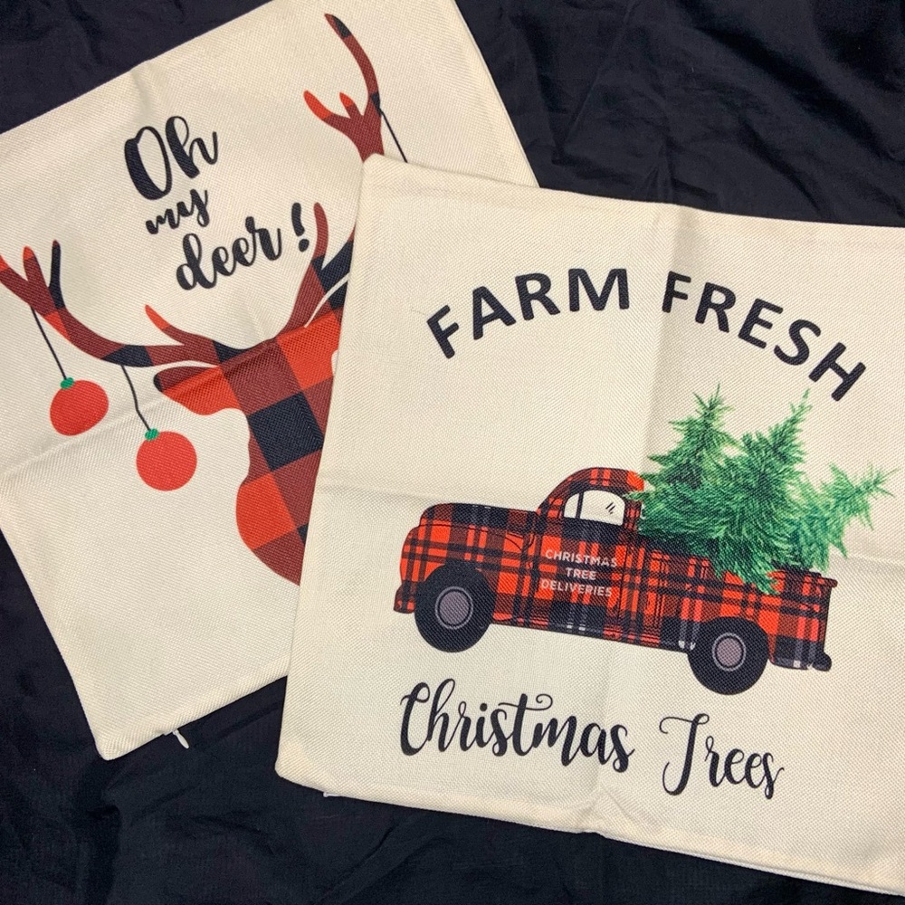 Festive Christmas Holiday Print Burlap Matching Set Pillow Case Set for Home - Picture 2 of 8